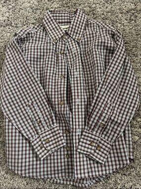 Wrangler Boys Brown and White Plaid Button-Down Shirt
